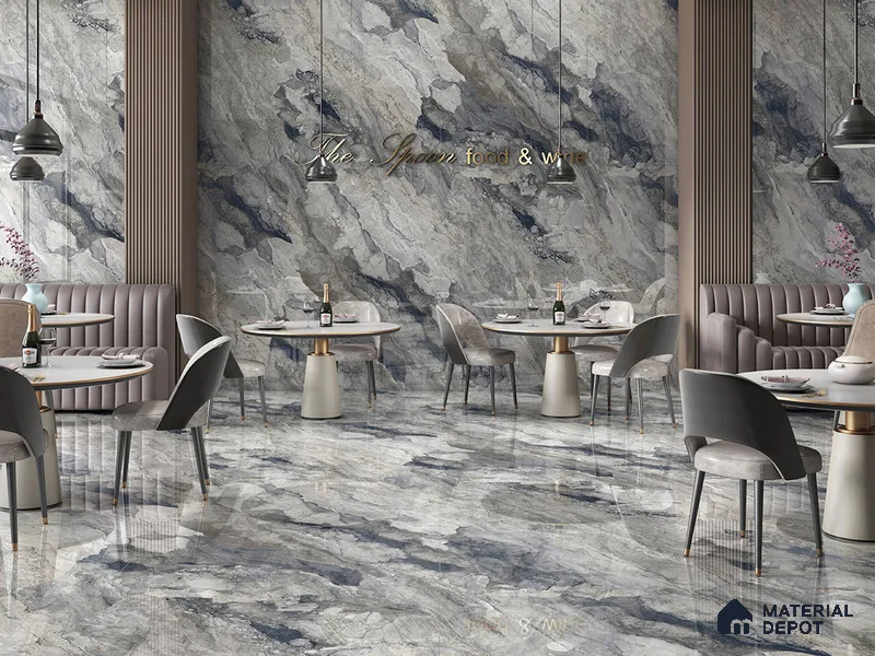 TL 00691 Bluish Marble Glossy Finish 6 ft x 4 ft Marble Vitrified Wall Tile - 9 mm (Sample)