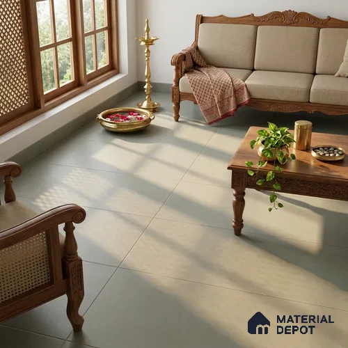 Plain Wall & Floor Tile TL 00705 Sage Green 4 ft x 2 ft Matte Finish Full Body Vitrified Tile - 9 mm | Suitable For Living Room, Hall, Bedroom