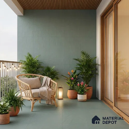 Plain Wall & Floor Tile TL 00765 Smoky Green 4 ft x 2 ft Matte Finish Tile - 9 mm | Suitable For Living Room, Hall, Bedroom