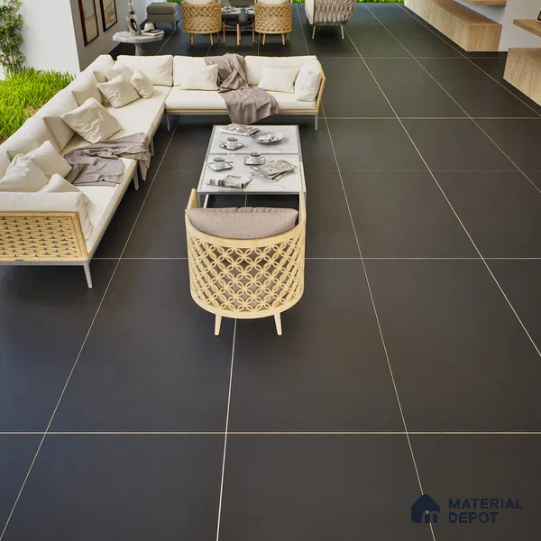 Stone Floor & Wall Tile | TL 00776 Charcoal Black 4 ft x 2 ft Matte Finish Full Body Vitrified Tile - 9 mm | Suitable For Living Room, Bedroom, Bathroom