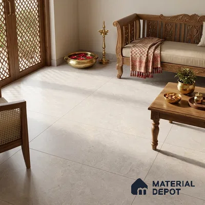 Cement Look Wall & Floor Matte Finish Cream Vitrified Tile | TL 00795 4 ft x 2 ft - 9 mm | Suitable For Living Room, Hall & Study