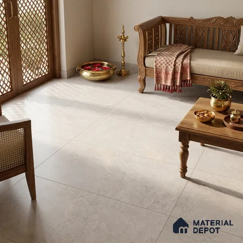 Cement Look Wall & Floor Matte Finish Cream Vitrified Tile | TL 00795 4 ft x 2 ft - 9 mm | Suitable For Living Room, Hall & Study