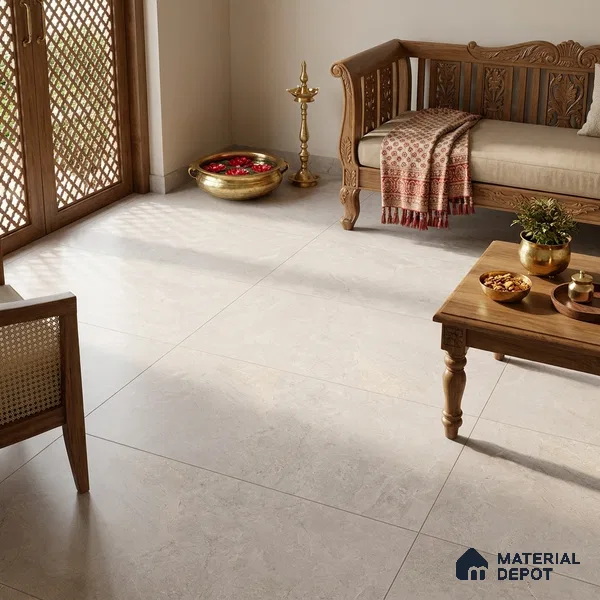 Cement Look Wall & Floor Matte Finish Cream Vitrified Tile | TL 00795 4 ft x 2 ft - 9 mm | Suitable For Living Room, Hall & Study