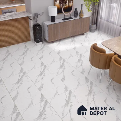 Marble Statuario Wall & Floor Tile TL 00797 Off-White 4 ft x 2 ft Matte Finish Vitrified Tile - 9 mm | Suitable For Living Room, Bedroom, Kitchen