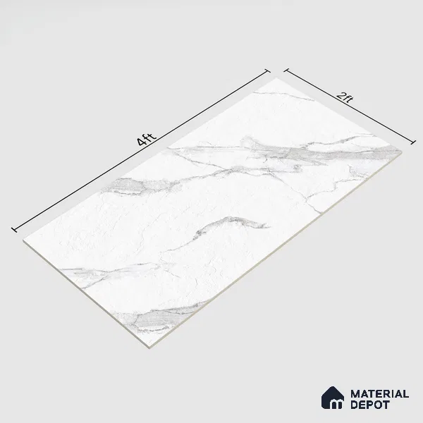 Marble Statuario Wall & Floor Tile TL 00797 Off-White 4 ft x 2 ft Matte Finish Vitrified Tile - 9 mm | Suitable For Living Room, Bedroom, Kitchen