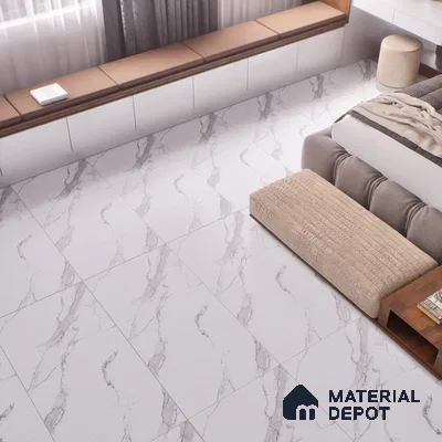 Marble Statuario Wall & Floor Tile TL 00797 Off-White 4 ft x 2 ft Matte Finish Vitrified Tile - 9 mm | Suitable For Living Room, Bedroom, Kitchen