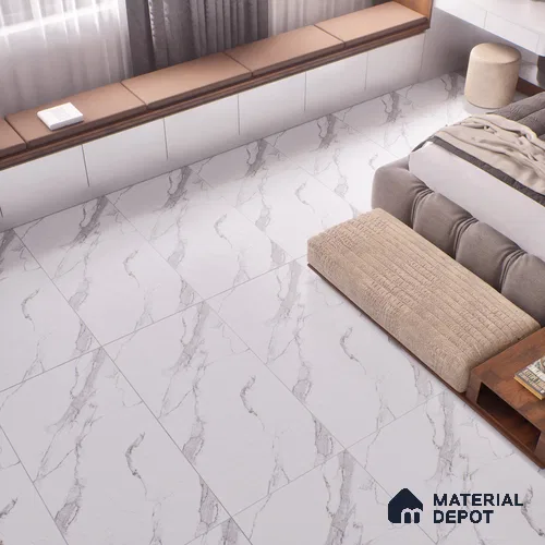 Marble Statuario Wall & Floor Tile TL 00797 Off-White 4 ft x 2 ft Matte Finish Vitrified Tile - 9 mm | Suitable For Living Room, Bedroom, Kitchen