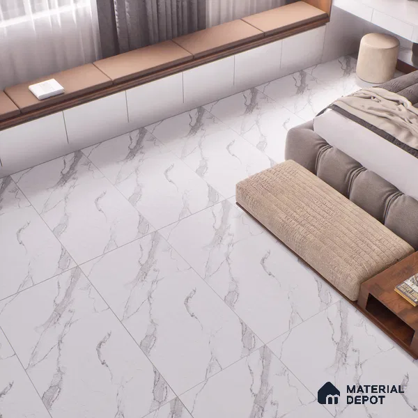 Marble Statuario Wall & Floor Tile TL 00797 Off-White 4 ft x 2 ft Matte Finish Vitrified Tile - 9 mm | Suitable For Living Room, Bedroom, Kitchen