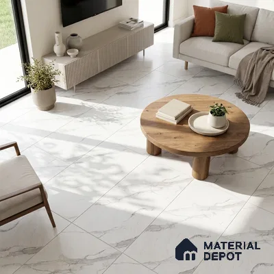 Marble Statuario Wall & Floor Tile TL 00797 Off-White 4 ft x 2 ft Matte Finish Vitrified Tile - 9 mm | Suitable For Living Room, Bedroom, Kitchen