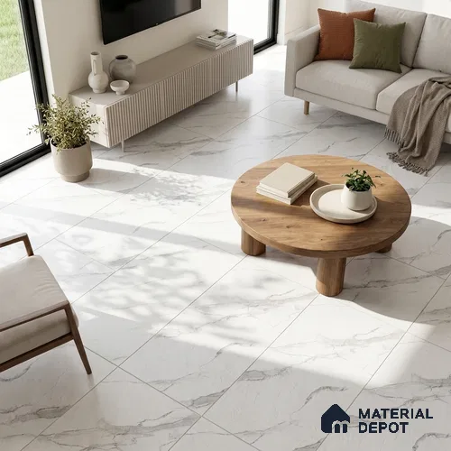 Marble Statuario Wall & Floor Tile TL 00797 Off-White 4 ft x 2 ft Matte Finish Vitrified Tile - 9 mm | Suitable For Living Room, Bedroom, Kitchen