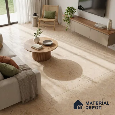 Marble Crema Marfil Wall & Floor Tile TL 00800 Warm Beige 4 ft x 2 ft Matte Finish Vitrified Tile - 9 mm | Suitable For Living Room, Bedroom, Kitchen