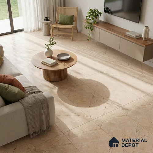 Marble Crema Marfil Wall & Floor Tile TL 00800 Warm Beige 4 ft x 2 ft Matte Finish Vitrified Tile - 9 mm | Suitable For Living Room, Bedroom, Kitchen