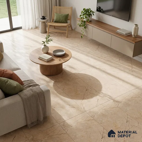 Marble Crema Marfil Wall & Floor Tile TL 00800 Warm Beige 4 ft x 2 ft Matte Finish Vitrified Tile - 9 mm | Suitable For Living Room, Bedroom, Kitchen
