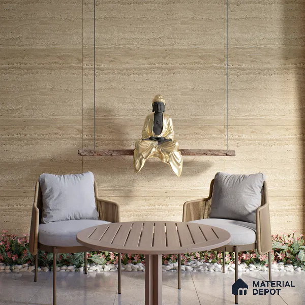 Stone Floor & Wall Tile | TL 00805 Neo Travertino Beige 4 ft x 2 ft Matte Finish Vitrified Tile | Suitable For Living Room, Bedroom, Bathroom