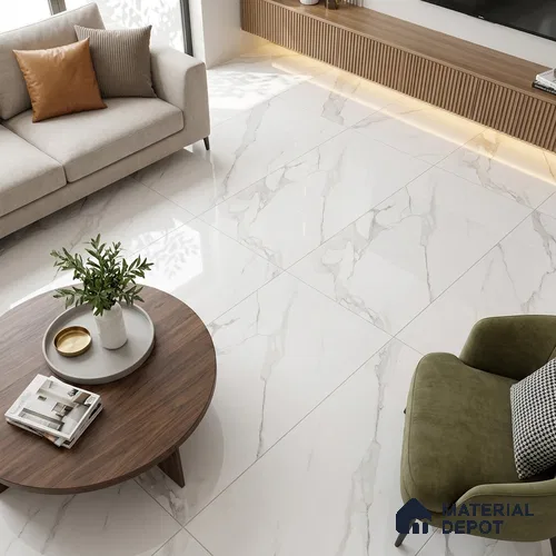 Marble Statuario Wall & Floor Tile TL 00817 Off-White 4 ft x 2 ft Glossy Finish Vitrified Tile - 9 mm | Random Designs | Suitable For Living Room, Bedroom, Dining