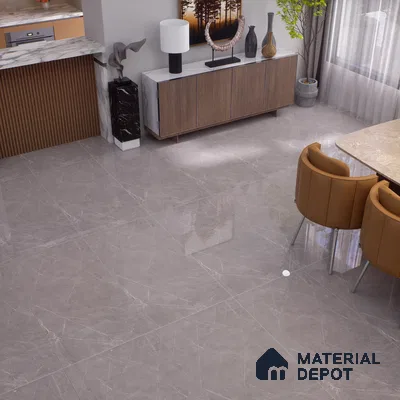 Marble Tundra Grey Wall & Floor Tile TL 00821 Stone Grey 4 ft x 2 ft Glossy Finish Vitrified Tile - 9 mm | Suitable For Living Room, Bedroom, Dining
