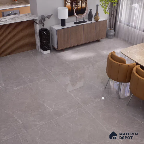 Marble Tundra Grey Wall & Floor Tile TL 00821 Stone Grey 4 ft x 2 ft Glossy Finish Vitrified Tile - 9 mm | Suitable For Living Room, Bedroom, Dining