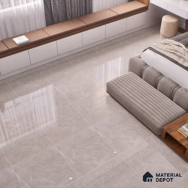 Marble Tundra Grey Wall & Floor Tile TL 00821 Stone Grey 4 ft x 2 ft Glossy Finish Vitrified Tile - 9 mm | Suitable For Living Room, Bedroom, Dining