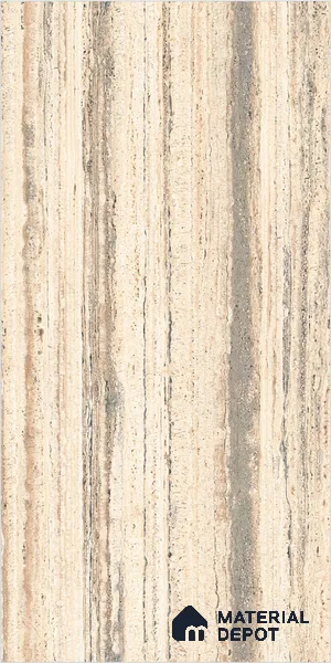 Marble Travertine Wall & Floor Tile TL 00825 Wheat Beige 4 ft x 2 ft Glossy Finish Vitrified Tile - 9 mm | Random Designs | Suitable for Living Room, Dining, Feature / Accent Walls