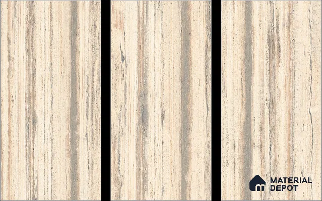 Marble Travertine Wall & Floor Tile TL 00825 Wheat Beige 4 ft x 2 ft Glossy Finish Vitrified Tile - 9 mm | Random Designs | Suitable for Living Room, Dining, Feature / Accent Walls