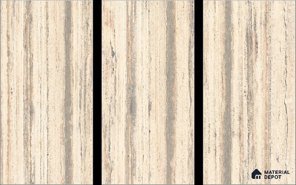 Marble Travertine Wall & Floor Tile TL 00825 Wheat Beige 4 ft x 2 ft Glossy Finish Vitrified Tile - 9 mm | Random Designs | Suitable for Living Room, Dining, Feature / Accent Walls