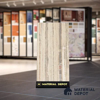 Marble Travertine Wall & Floor Tile TL 00825 Wheat Beige 4 ft x 2 ft Glossy Finish Vitrified Tile - 9 mm | Random Designs | Suitable for Living Room, Dining, Feature / Accent Walls