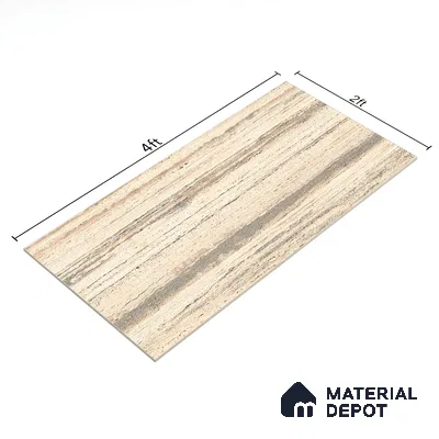 Marble Travertine Wall & Floor Tile TL 00825 Wheat Beige 4 ft x 2 ft Glossy Finish Vitrified Tile - 9 mm | Random Designs | Suitable for Living Room, Dining, Feature / Accent Walls