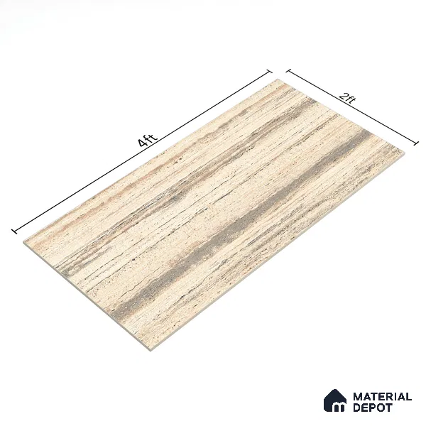Marble Travertine Wall & Floor Tile TL 00825 Wheat Beige 4 ft x 2 ft Glossy Finish Vitrified Tile - 9 mm | Random Designs | Suitable for Living Room, Dining, Feature / Accent Walls