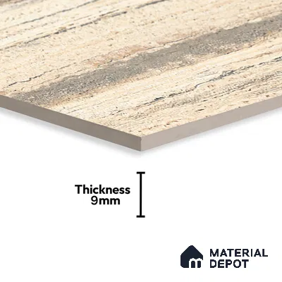 Marble Travertine Wall & Floor Tile TL 00825 Wheat Beige 4 ft x 2 ft Glossy Finish Vitrified Tile - 9 mm | Random Designs | Suitable for Living Room, Dining, Feature / Accent Walls