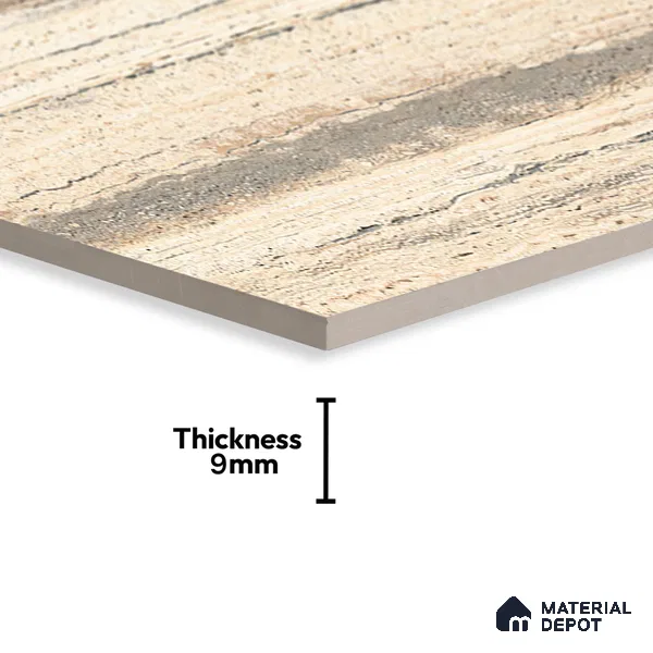 Marble Travertine Wall & Floor Tile TL 00825 Wheat Beige 4 ft x 2 ft Glossy Finish Vitrified Tile - 9 mm | Random Designs | Suitable for Living Room, Dining, Feature / Accent Walls