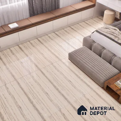 Marble Travertine Wall & Floor Tile TL 00825 Wheat Beige 4 ft x 2 ft Glossy Finish Vitrified Tile - 9 mm | Random Designs | Suitable for Living Room, Dining, Feature / Accent Walls