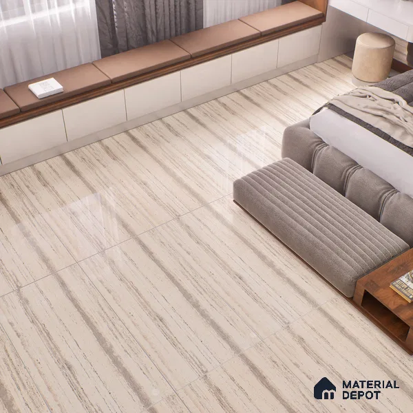 Marble Travertine Wall & Floor Tile TL 00825 Wheat Beige 4 ft x 2 ft Glossy Finish Vitrified Tile - 9 mm | Random Designs | Suitable for Living Room, Dining, Feature / Accent Walls