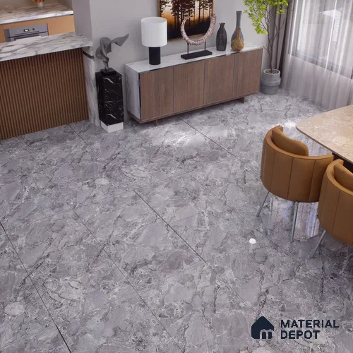 Marble Endless Tundra Grey Wall & Floor Tile TL 00829 Stone Grey 4 ft x 2 ft Glossy Finish Vitrified Tile - 9 mm | Random Designs | Suitable For Living Room, Bedroom, Dining
