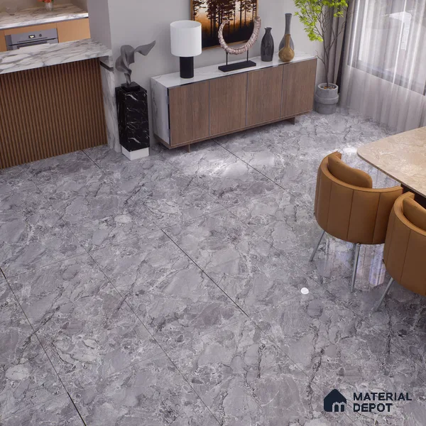 Marble Endless Tundra Grey Wall & Floor Tile TL 00829 Stone Grey 4 ft x 2 ft Glossy Finish Vitrified Tile - 9 mm | Random Designs | Suitable For Living Room, Bedroom, Dining