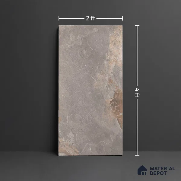 Stone Wall & Floor Tile TL 00832 B Grey 4 ft x 2 ft Matte Finish Vitrified Tile - 9 mm | Random Designs | Suitable for Living Room, Dining, Feature / Accent Walls