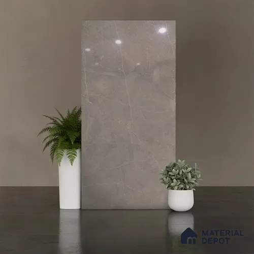 Marble Pulpis Wall & Floor Tile TL 00833 C Stone Grey 4 ft x 2 ft Glossy Finish Vitrified Tile - 9 mm | Random Designs | Suitable For Living Room, Bedroom, Dining