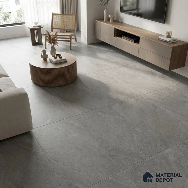 Cement Look Wall & Floor Matte Finish Grey Vitrified Tile | TL 00853 4 ft x 2 ft - 9 mm | Suitable For Living Room, Hall & Study