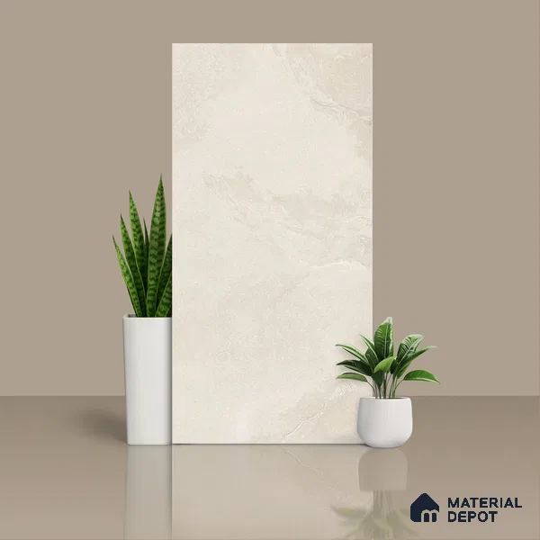 Cement Look Wall & Floor Matte Finish Almond Cream Vitrified Tile | TL 00855 4 ft x 2 ft - 9 mm | Suitable For Living Room, Hall & Study