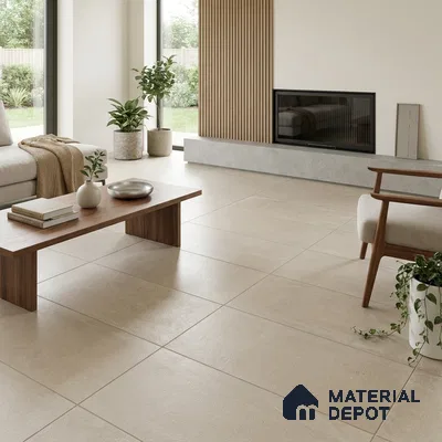 Cement Look Wall & Floor Matte Finish Almond Cream Vitrified Tile | TL 00855 4 ft x 2 ft - 9 mm | Suitable For Living Room, Hall & Study