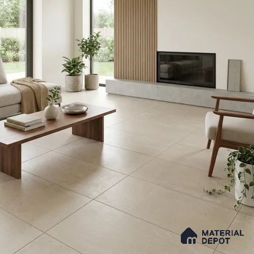 Cement Look Wall & Floor Matte Finish Almond Cream Vitrified Tile | TL 00855 4 ft x 2 ft - 9 mm | Suitable For Living Room, Hall & Study