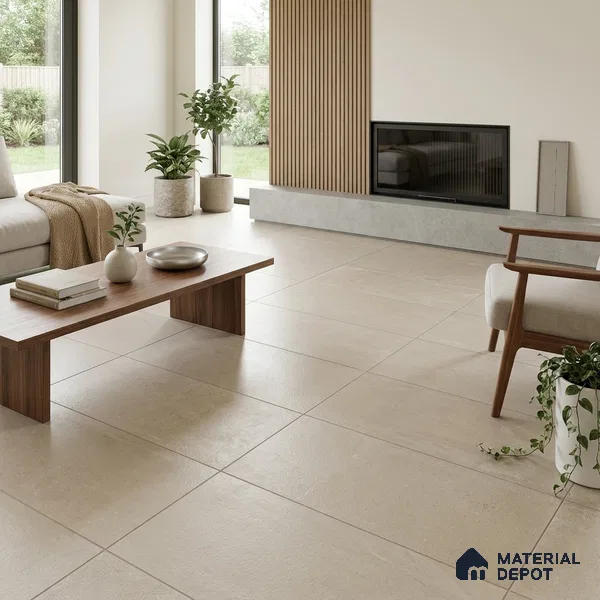 Cement Look Wall & Floor Matte Finish Almond Cream Vitrified Tile | TL 00855 4 ft x 2 ft - 9 mm | Suitable For Living Room, Hall & Study