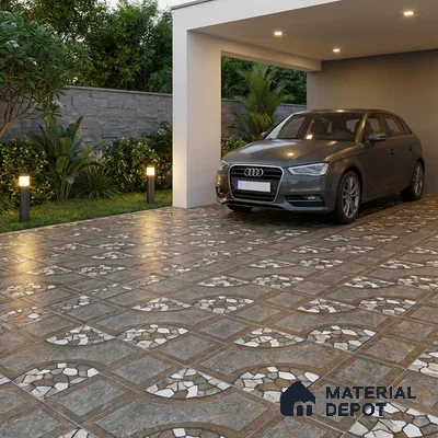Parking Floor Tile TL 00870 B Grey & Brown | 16 x 16 inch | Anti Skid Matte Finish Heavy Duty Vitrified Tile - 12 mm | Suitable For Outdoor, Terrace, Balcony | Pattern Alignment May Vary | 2-3 mm Spacer is Mandatory