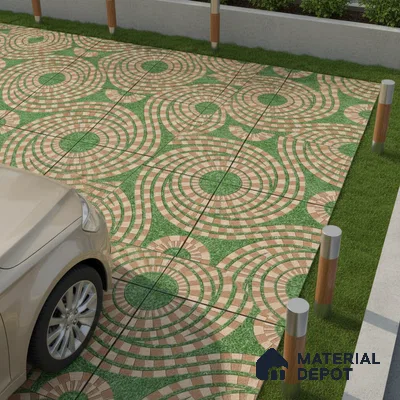 Parking Floor Tile TL 00870 A Green & Brown | 16 x 16 inch | Anti Skid Matte Finish Heavy Duty Vitrified Tile - 12 mm | Suitable For Outdoor, Terrace, Balcony | Pattern Alignment May Vary | 2-3 mm Spacer is Mandatory