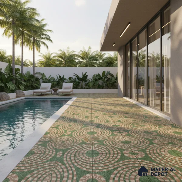 Parking Floor Tile TL 00870 A Green & Brown | 16 x 16 inch | Anti Skid Matte Finish Heavy Duty Vitrified Tile - 12 mm | Suitable For Outdoor, Terrace, Balcony | Pattern Alignment May Vary | 2-3 mm Spacer is Mandatory