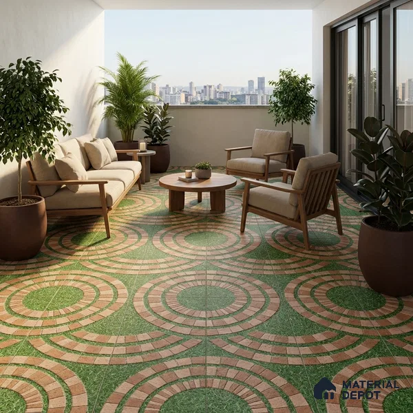 Parking Floor Tile TL 00870 A Green & Brown | 16 x 16 inch | Anti Skid Matte Finish Heavy Duty Vitrified Tile - 12 mm | Suitable For Outdoor, Terrace, Balcony | Pattern Alignment May Vary | 2-3 mm Spacer is Mandatory