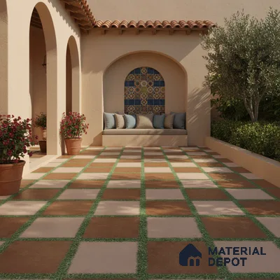 Parking Floor Tile TL 00871 C Brown & Beige | 16 x 16 inch | Anti Skid Matte Finish Heavy Duty Vitrified Tile - 12 mm | Suitable For Outdoor, Terrace, Balcony | Pattern Alignment May Vary | 2-3 mm Spacer is Mandatory
