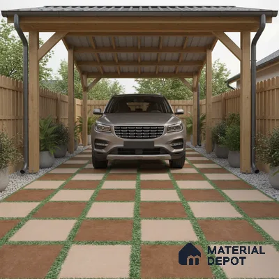 Parking Floor Tile TL 00871 C Brown & Beige | 16 x 16 inch | Anti Skid Matte Finish Heavy Duty Vitrified Tile - 12 mm | Suitable For Outdoor, Terrace, Balcony | Pattern Alignment May Vary | 2-3 mm Spacer is Mandatory