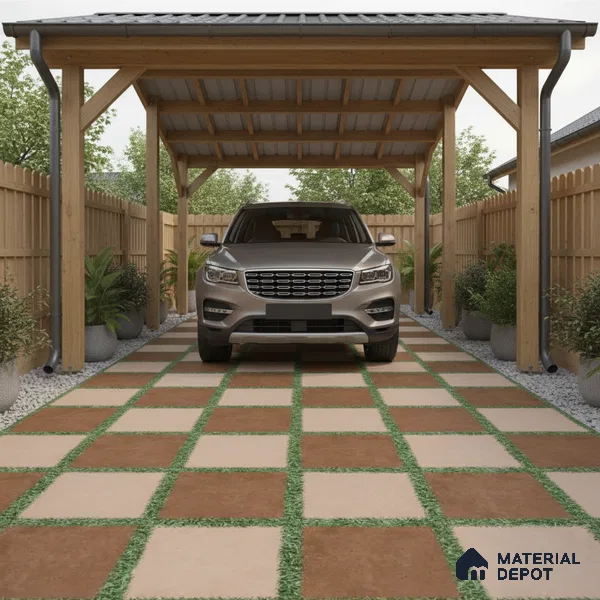 Parking Floor Tile TL 00871 C Brown & Beige | 16 x 16 inch | Anti Skid Matte Finish Heavy Duty Vitrified Tile - 12 mm | Suitable For Outdoor, Terrace, Balcony | Pattern Alignment May Vary | 2-3 mm Spacer is Mandatory
