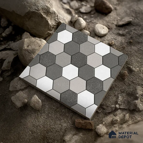 Parking Floor Tile TL 00872 B Black & Grey | 16 x 16 inch | Anti Skid Matte Finish Heavy Duty Vitrified Tile - 12 mm | Suitable For Outdoor, Terrace, Balcony | Pattern Alignment May Vary | 2-3 mm Spacer is Mandatory