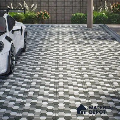 Parking Floor Tile TL 00872 B Black & Grey | 16 x 16 inch | Anti Skid Matte Finish Heavy Duty Vitrified Tile - 12 mm | Suitable For Outdoor, Terrace, Balcony | Pattern Alignment May Vary | 2-3 mm Spacer is Mandatory